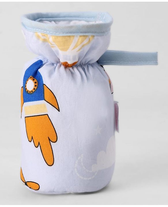 Babyhug Bottle Cover Medium Transport Print - Blue| 0-24 Months| Fits Upto 200 ml Bottle| Soft Cotton Sleeve| Elastic Neck & Carry Loop| Machine Washable| for All Standard Bottles