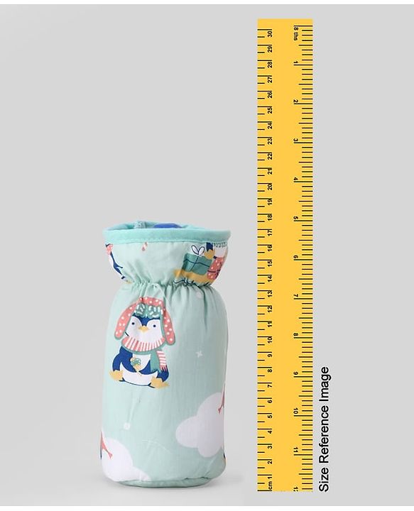Babyhug Bottle Cover Large Penguin Print - Green| 0-24 Months| Fits Upto 280 ml Bottle| Soft Cotton Sleeve| Elastic Neck & Carry Loop| Machine Washable| for All Standard Bottles