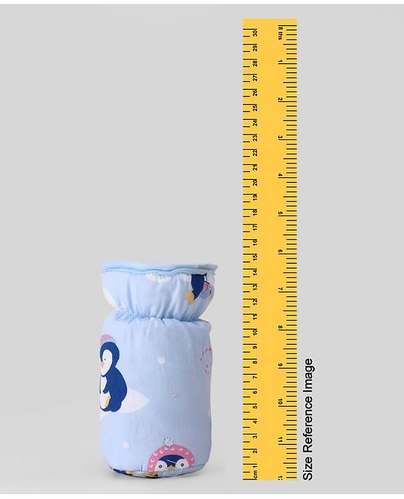 Babyhug Bottle Cover Medium Penguin Print - Blue| 0-24 Months| Fits Upto 200 ml Bottle| Soft Cotton Sleeve| Elastic Neck & Carry Loop| Machine Washable| for All Standard Bottles
