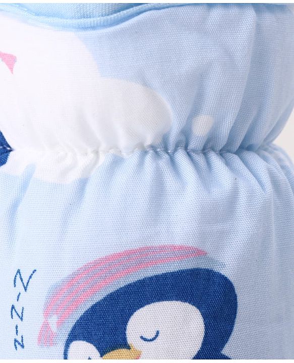 Babyhug Bottle Cover Medium Penguin Print - Blue| 0-24 Months| Fits Upto 200 ml Bottle| Soft Cotton Sleeve| Elastic Neck & Carry Loop| Machine Washable| for All Standard Bottles