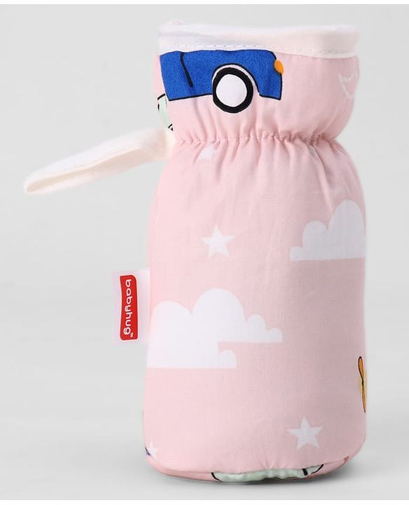 Babyhug Bottle Cover Medium Transport Print - Peach| 0-24 Months| Fits Upto 200 ml Bottle| Soft Cotton Sleeve| Elastic Neck & Carry Loop| Machine Washable| for All Standard Bottles