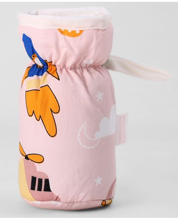 Babyhug Bottle Cover Medium Transport Print - Peach| 0-24 Months| Fits Upto 200 ml Bottle| Soft Cotton Sleeve| Elastic Neck & Carry Loop| Machine Washable| for All Standard Bottles