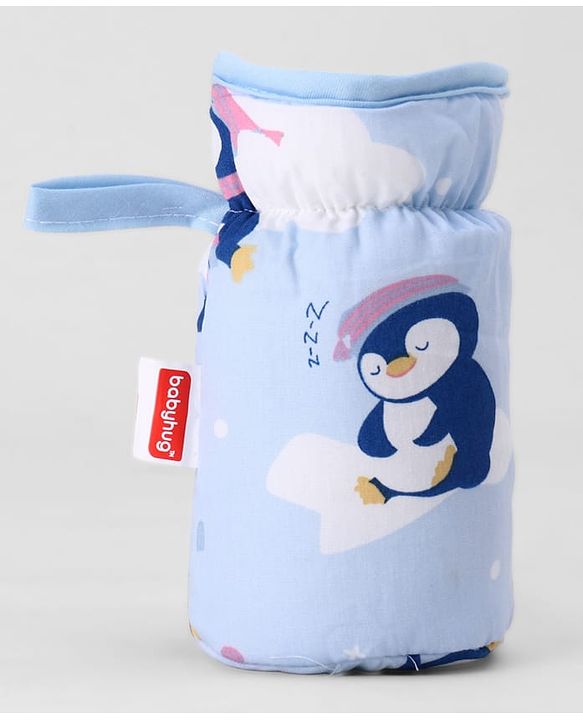 Babyhug Bottle Cover Large Penguin Print - Green| 0-24 Months| Fits Upto 280 ml Bottle| Soft Cotton Sleeve| Elastic Neck & Carry Loop| Machine Washable| for All Standard Bottles