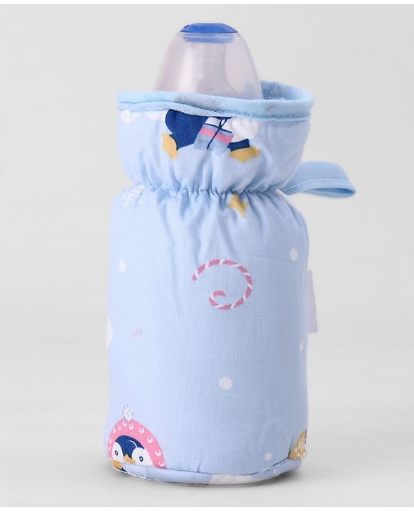 Babyhug Bottle Cover Large Penguin Print - Green| 0-24 Months| Fits Upto 280 ml Bottle| Soft Cotton Sleeve| Elastic Neck & Carry Loop| Machine Washable| for All Standard Bottles