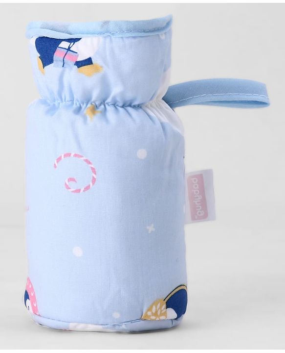 Babyhug Bottle Cover Large Penguin Print - Green| 0-24 Months| Fits Upto 280 ml Bottle| Soft Cotton Sleeve| Elastic Neck & Carry Loop| Machine Washable| for All Standard Bottles