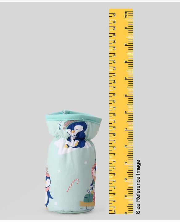 Babyhug Bottle Cover Medium Penguin Print - Green| 0-24 Months| Fits Upto 200 ml Bottle| Soft Cotton Sleeve| Elastic Neck & Carry Loop| Machine Washable| for All Standard Bottles