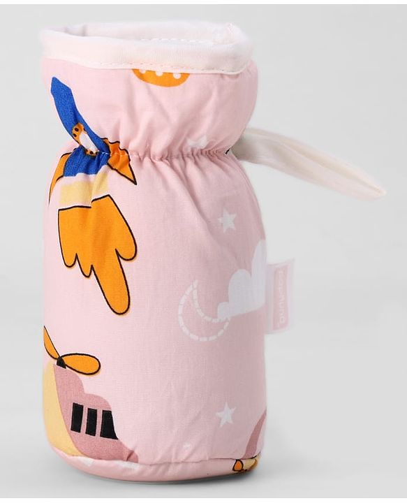 Babyhug Bottle Cover Large Transport Print - Peach| 0-24 Months| Fits Upto 280 ml Bottle| Soft Cotton Sleeve| Elastic Neck & Carry Loop| Machine Washable| for All Standard Bottles