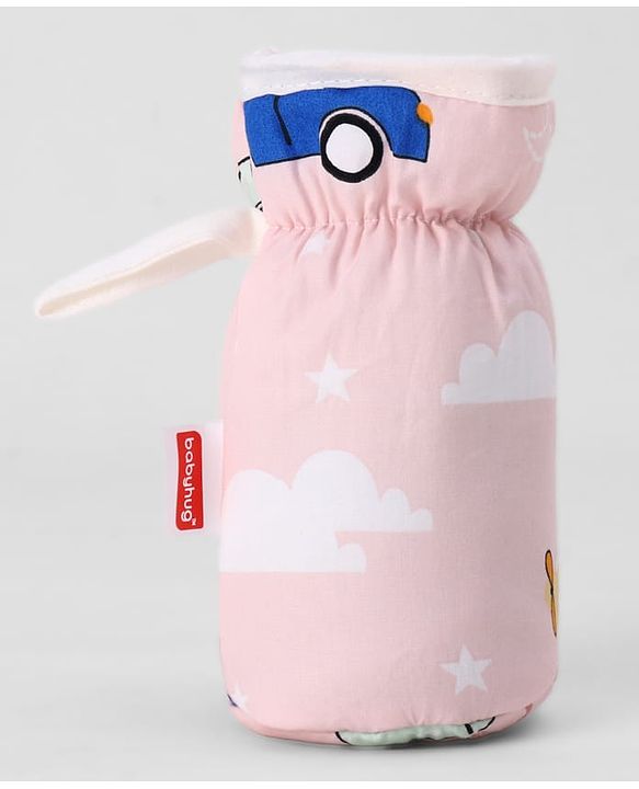 Babyhug Bottle Cover Large Transport Print - Peach| 0-24 Months| Fits Upto 280 ml Bottle| Soft Cotton Sleeve| Elastic Neck & Carry Loop| Machine Washable| for All Standard Bottles