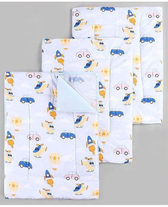 Babyhug Diaper Changing Mat Set of 3 with Removable Waterproof Dry Sheet Transport Print - Blue| Soft & Breathable|Absorbent Top Layer|Leakproof| Reusable| Quick Dry| Travel Friendly| Machine Washable