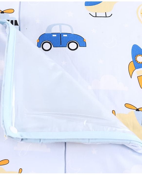 Babyhug Diaper Changing Mat Set of 3 with Removable Waterproof Dry Sheet Transport Print - Blue| Soft & Breathable|Absorbent Top Layer|Leakproof| Reusable| Quick Dry| Travel Friendly| Machine Washable