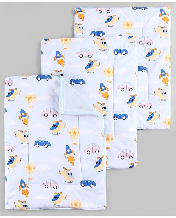 Babyhug Diaper Changing Mat Set of 3 with Removable Waterproof Dry Sheet Transport Print - Blue| Soft & Breathable|Absorbent Top Layer|Leakproof| Reusable| Quick Dry| Travel Friendly| Machine Washable