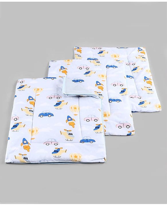 Babyhug Diaper Changing Mat Set of 3 with Removable Waterproof Dry Sheet Transport Print - Blue| Soft & Breathable|Absorbent Top Layer|Leakproof| Reusable| Quick Dry| Travel Friendly| Machine Washable