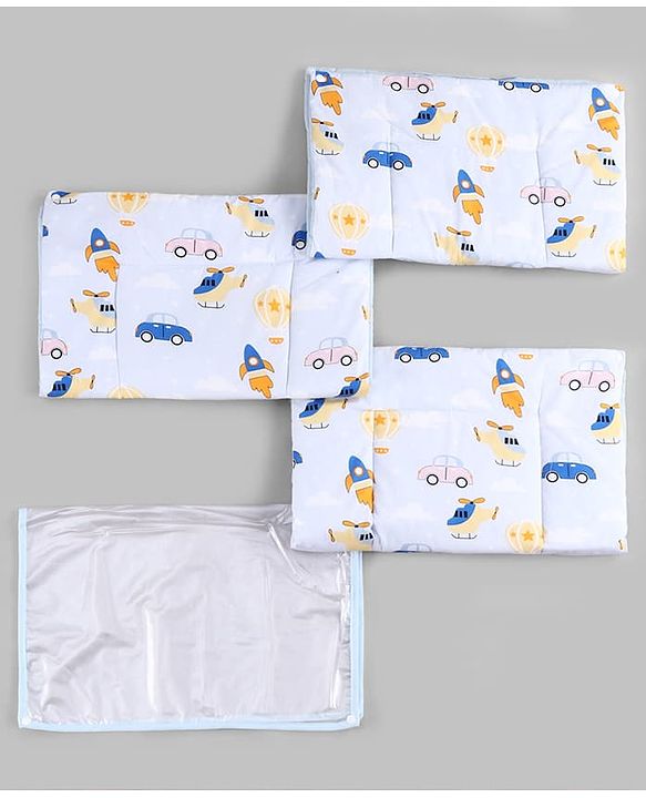 Babyhug Diaper Changing Mat Set of 3 with Removable Waterproof Dry Sheet Transport Print - Blue| Soft & Breathable|Absorbent Top Layer|Leakproof| Reusable| Quick Dry| Travel Friendly| Machine Washable