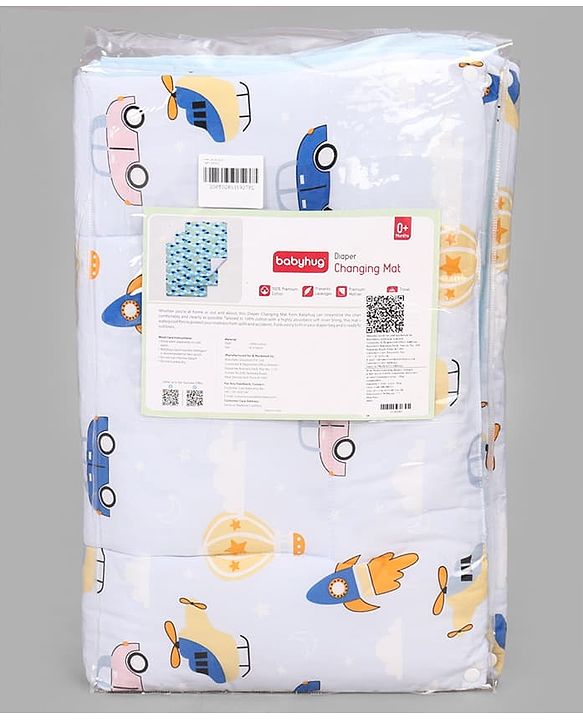 Babyhug Diaper Changing Mat Set of 3 with Removable Waterproof Dry Sheet Transport Print - Blue| Soft & Breathable|Absorbent Top Layer|Leakproof| Reusable| Quick Dry| Travel Friendly| Machine Washable