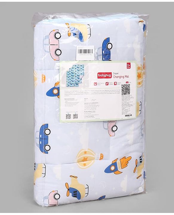 Babyhug Diaper Changing Mat Set of 3 with Removable Waterproof Dry Sheet Transport Print - Blue| Soft & Breathable|Absorbent Top Layer|Leakproof| Reusable| Quick Dry| Travel Friendly| Machine Washable