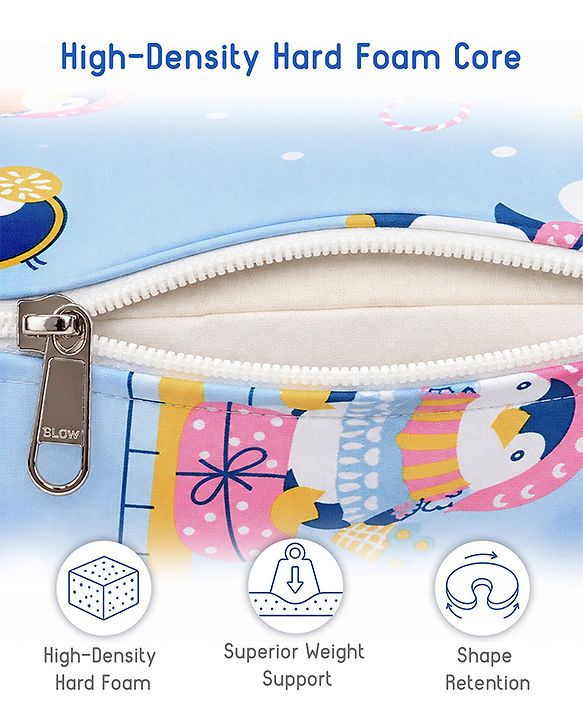 Babyhug Cotton Feeding Pillow With Belt Penguin Print - Blue | Fits upto waist size 36 inches