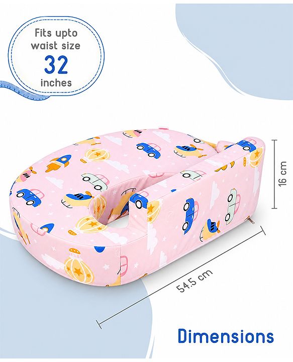 Babyhug Cotton Feeding Pillow With Belt Transport Print - Peach | Fits upto waist size 36 inches