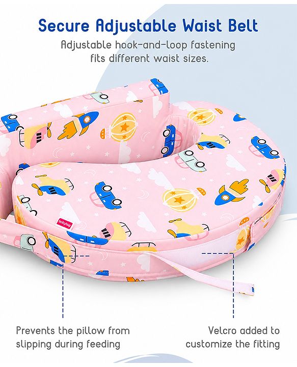 Babyhug Cotton Feeding Pillow With Belt Transport Print - Peach | Fits upto waist size 36 inches