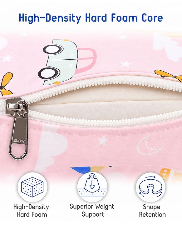 Babyhug Cotton Feeding Pillow With Belt Transport Print - Peach | Fits upto waist size 36 inches