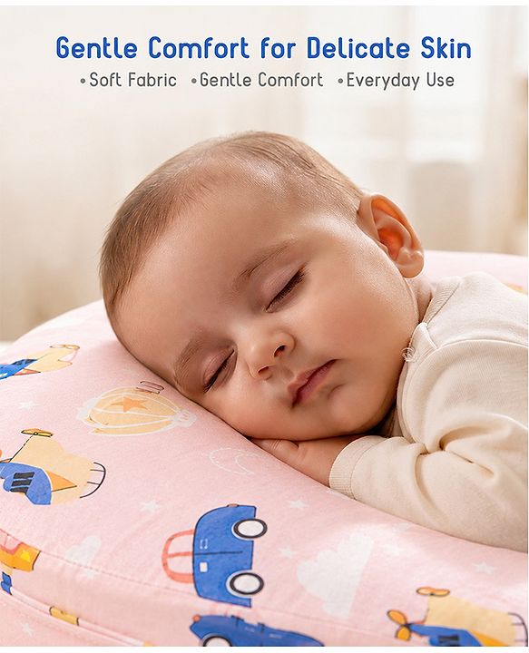 Babyhug Cotton Feeding Pillow With Belt Transport Print - Peach | Fits upto waist size 36 inches