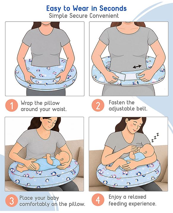 Babyhug Cotton Feeding Pillow With Belt Transport Print - Peach | Fits upto waist size 36 inches