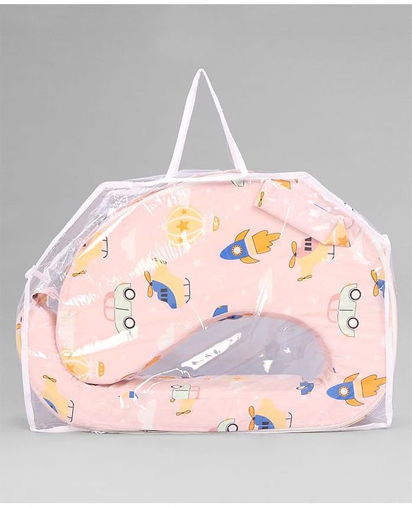 Babyhug Cotton Feeding Pillow With Belt Transport Print - Peach | Fits upto waist size 36 inches