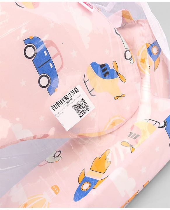 Babyhug Cotton Feeding Pillow With Belt Transport Print - Peach | Fits upto waist size 36 inches