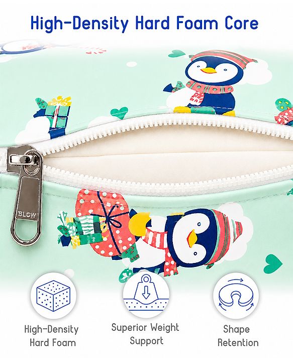 Babyhug Cotton Feeding Pillow With Belt Penguin Print - Green | Fits upto waist size 36 inches