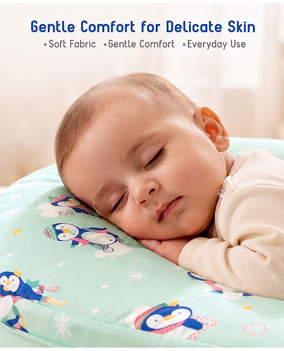 Babyhug Cotton Feeding Pillow With Belt Penguin Print - Green | Fits upto waist size 36 inches