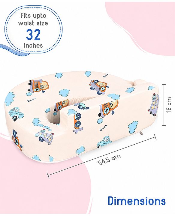 Babyhug Cotton Feeding Pillow With Belt Penguin Print - Green | Fits upto waist size 36 inches