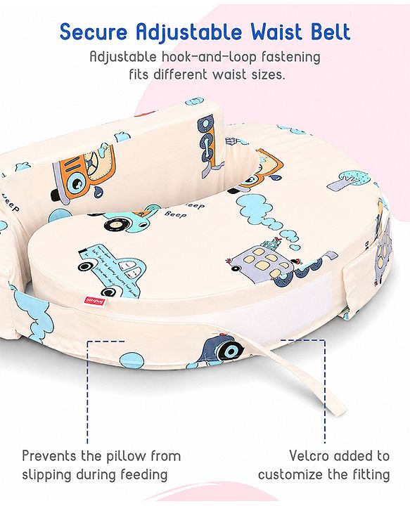 Babyhug Cotton Feeding Pillow With Belt Penguin Print - Green | Fits upto waist size 36 inches