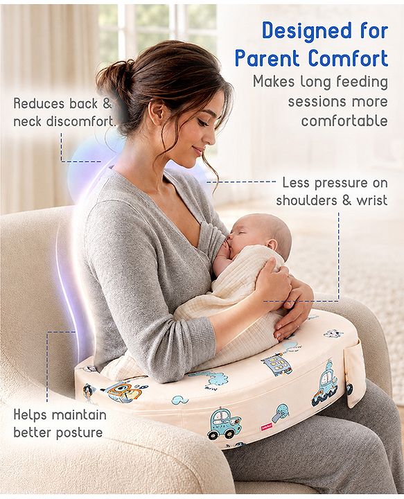 Babyhug Cotton Feeding Pillow With Belt Penguin Print - Green | Fits upto waist size 36 inches