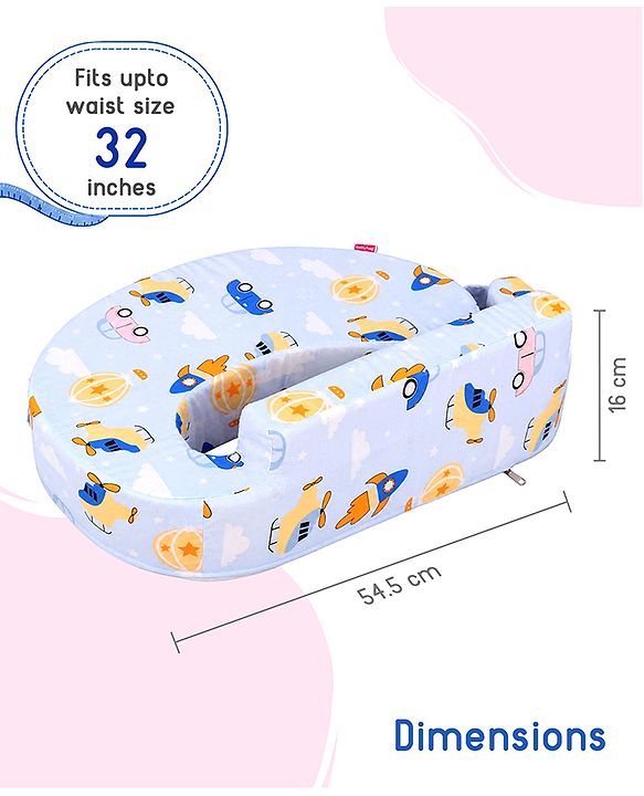 Babyhug Cotton Feeding Pillow With Belt Transport Print - Blue | Fits upto waist size 36 inches
