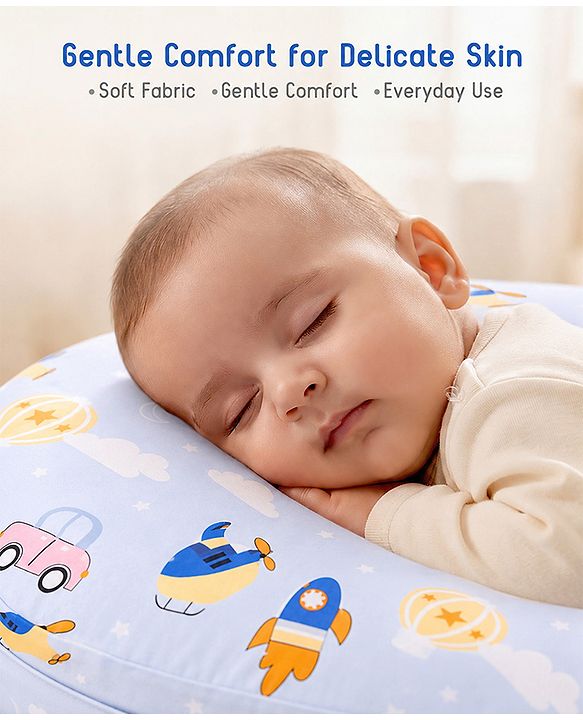 Babyhug Cotton Feeding Pillow With Belt Transport Print - Blue | Fits upto waist size 36 inches
