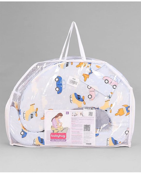 Babyhug Cotton Feeding Pillow With Belt Transport Print - Blue | Fits upto waist size 36 inches