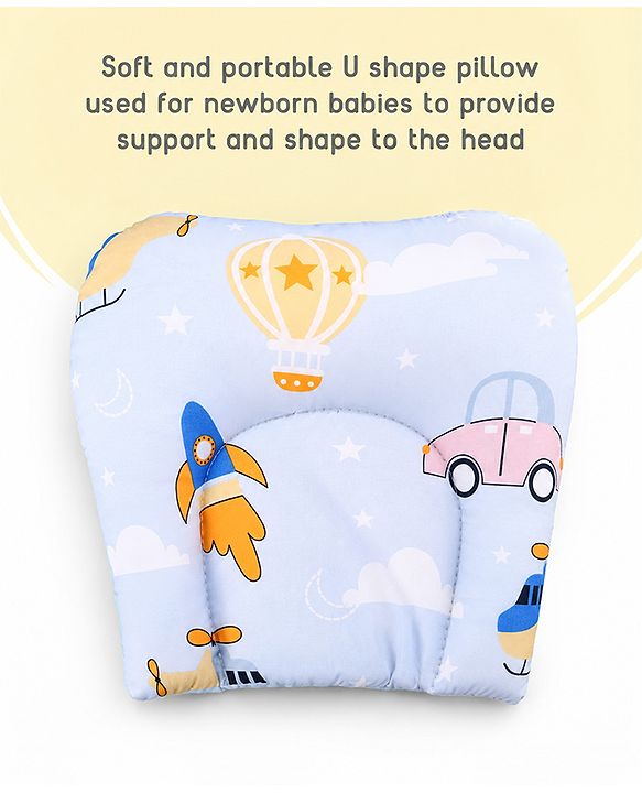 Babyhug Premium 100% Cotton Mattress Set with Mosquito Net & Pillow  Transport Print Blue| Soft Cushioned Bedding | 0-12 Months| New Born Essential| Easy Zipper Closure| Foldable & Travel-Friendly
