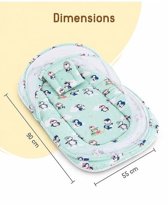Babyhug Premium 100% Cotton Mattress Set with Mosquito Net & Pillow  Transport Print Blue| Soft Cushioned Bedding | 0-12 Months| New Born Essential| Easy Zipper Closure| Foldable & Travel-Friendly