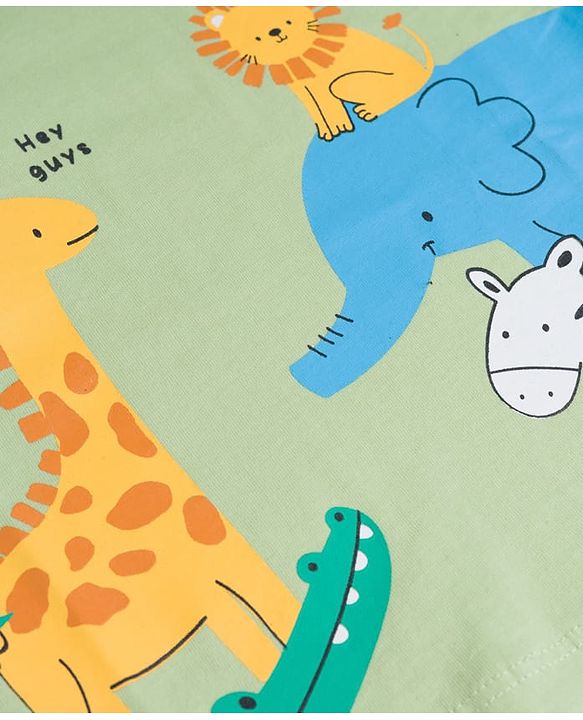 Babyhug  Cotton  Knit Half Sleeves T-Shirt with Dino Print - Multicolor
