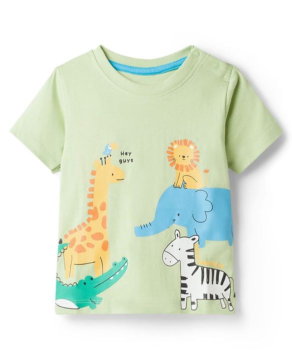 Babyhug  Cotton  Knit Half Sleeves T-Shirt with Dino Print - Multicolor