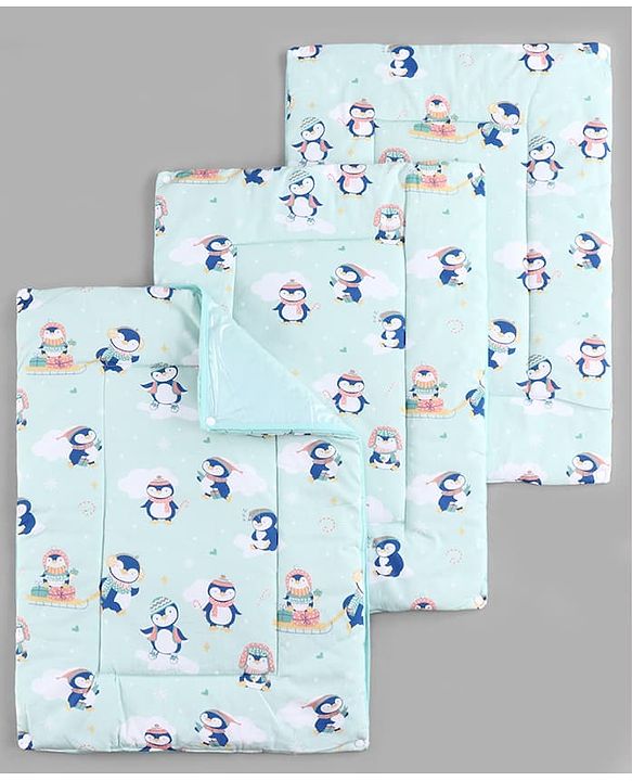 Babyhug Diaper Changing Mat Set of 3 with Removable Waterproof Dry Sheet Penguin Print -Green| Soft & Breathable| Absorbent Top Layer| Leakproof| Reusable| Quick Dry| Travel Friendly| Machine Washable