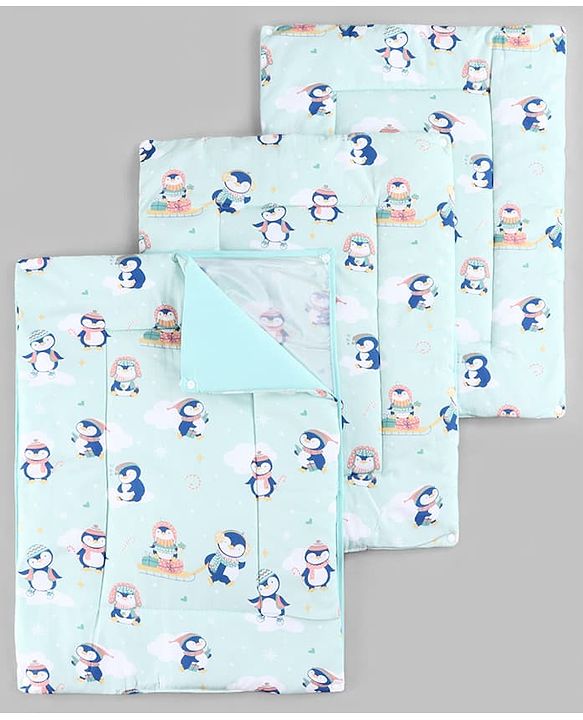 Babyhug Diaper Changing Mat Set of 3 with Removable Waterproof Dry Sheet Penguin Print -Green| Soft & Breathable| Absorbent Top Layer| Leakproof| Reusable| Quick Dry| Travel Friendly| Machine Washable