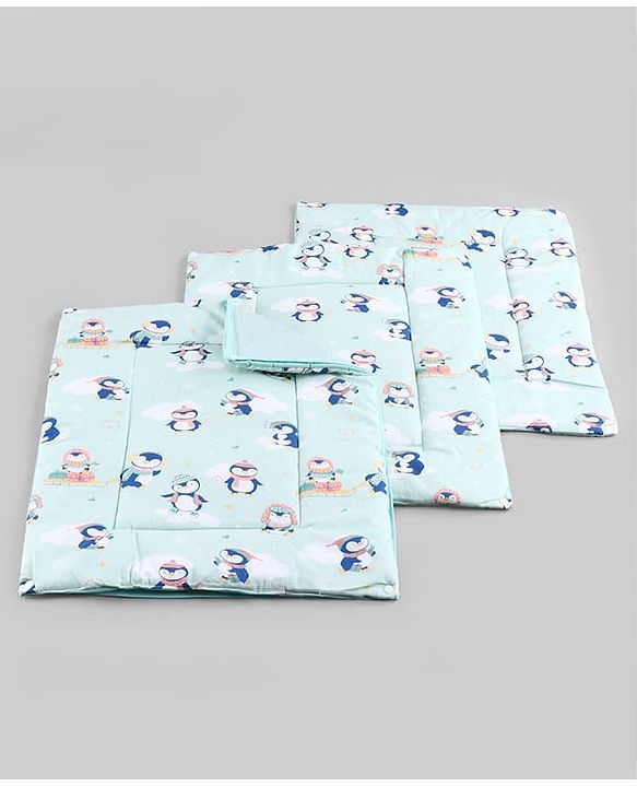 Babyhug Diaper Changing Mat Set of 3 with Removable Waterproof Dry Sheet Penguin Print -Green| Soft & Breathable| Absorbent Top Layer| Leakproof| Reusable| Quick Dry| Travel Friendly| Machine Washable