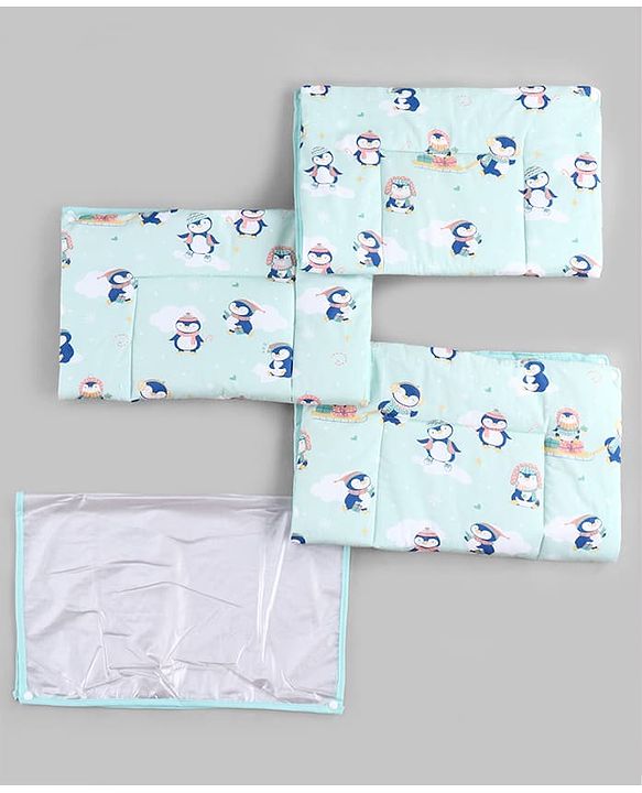 Babyhug Diaper Changing Mat Set of 3 with Removable Waterproof Dry Sheet Penguin Print -Green| Soft & Breathable| Absorbent Top Layer| Leakproof| Reusable| Quick Dry| Travel Friendly| Machine Washable