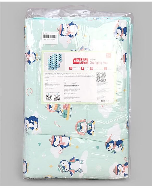 Babyhug Diaper Changing Mat Set of 3 with Removable Waterproof Dry Sheet Penguin Print -Green| Soft & Breathable| Absorbent Top Layer| Leakproof| Reusable| Quick Dry| Travel Friendly| Machine Washable
