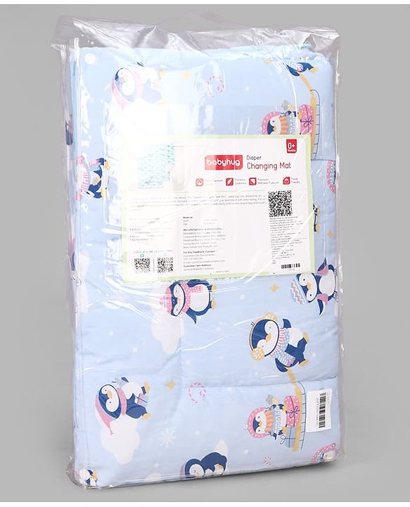 Babyhug Diaper Changing Mat Set of 3 with Removable Waterproof Dry Sheet Penguin Print -Green| Soft & Breathable| Absorbent Top Layer| Leakproof| Reusable| Quick Dry| Travel Friendly| Machine Washable