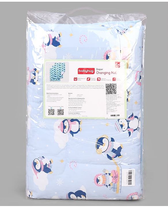 Babyhug Diaper Changing Mat Set of 3 with Removable Waterproof Dry Sheet Penguin Print -Green| Soft & Breathable| Absorbent Top Layer| Leakproof| Reusable| Quick Dry| Travel Friendly| Machine Washable