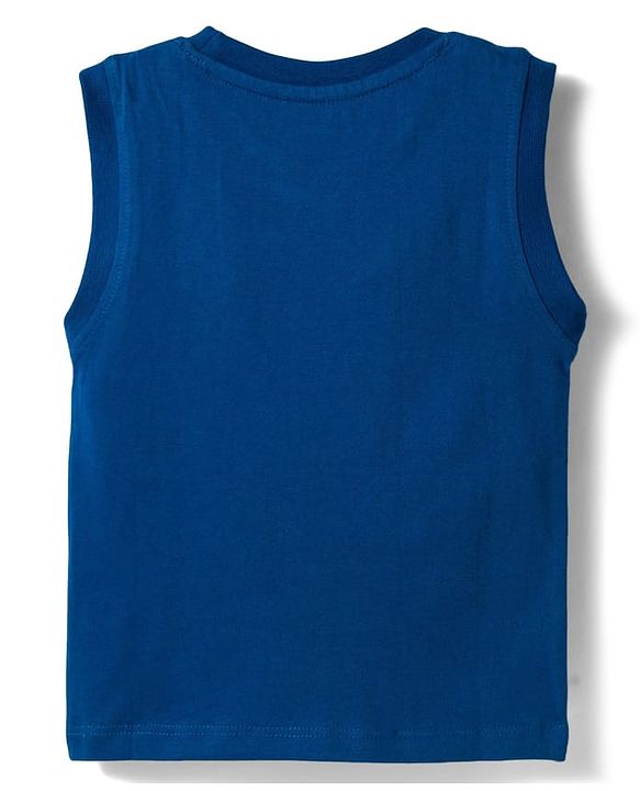 Babyhug Cotton Knit Sleeveless T-Shirt With Sea Animals Print - Navy Blue