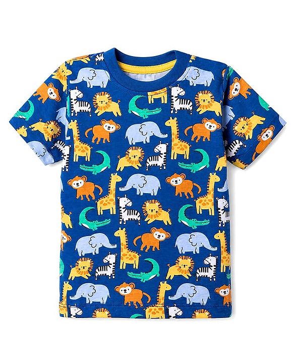 Babyhug Cotton Knit Half Sleeves T-Shirts with Animal & Striped Print Pack of 3 - Blue Turquoise & White