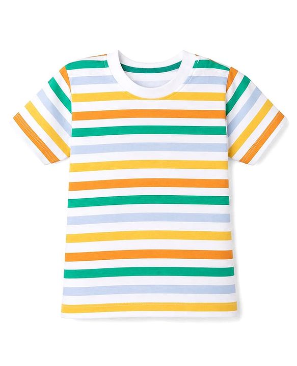 Babyhug Cotton Knit Half Sleeves T-Shirts with Animal & Striped Print Pack of 3 - Blue Turquoise & White