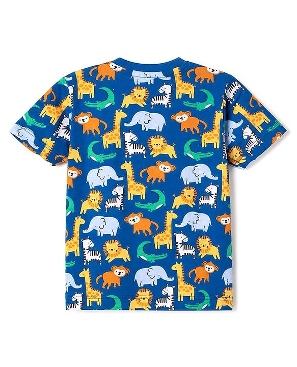 Babyhug Cotton Knit Half Sleeves T-Shirts with Animal & Striped Print Pack of 3 - Blue Turquoise & White